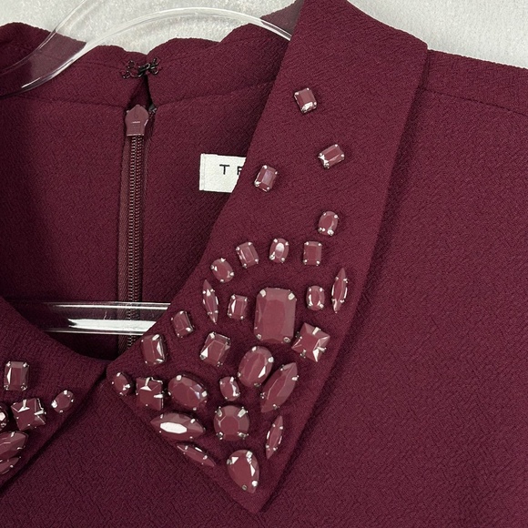 Trina Turk size 14 jumpsuit burgundy sequin collar wide leg sleeveless NEW - Picture 7 of 16